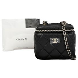 Chanel Bolsa de Vanity Classic Caviar Mirror Black Gold Preto