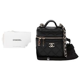 Chanel Mini Borsa Vanity Handle Chain Caviar Nera con Hardware Oro Nero