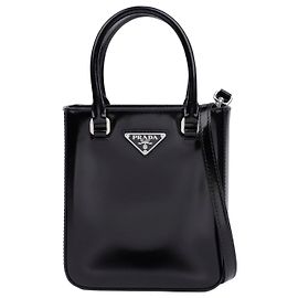 Prada Sac cabas Triangle Logo en cuir brossé Small Noir Noir