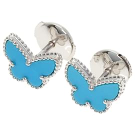 Van Cleef & Arpels Sweet Alhambra Papillon Ohrringe aus 18K Weißgold und Türkis Silber