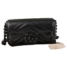 Gucci Matelassé Leather GG Marmont Belt Bag Black Black
