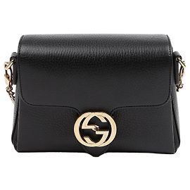 Gucci Interlocking Mini Chain Shoulder Bag Black Black