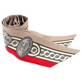 Hermès Lenço de seda Twilly Hermes Marrom Vermelho