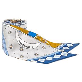 Hermès Lenço de seda Twilly Hermes Rosa Branco Azul