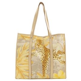 Sac cabas en toile imprimé léopard Salvatore Ferragamo Beige Jaune