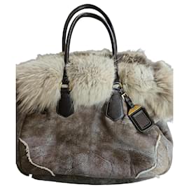 Bolsa Prada de couro marrom e shearling Marrom