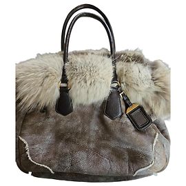 Borsa Prada in pelle marrone e shearling Marrone