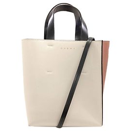 Marni Museo 2-Way Leather Handbag Black White