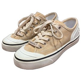 Chanel Beige Suede and Canvas Lace-Up Sneakers Beige