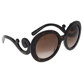 Óculos de Sol PRADA Baroque em Plástico Marrom Ouro Auth SW2600V Marrom Dourado