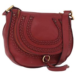 Chloé Bolso de Hombro Chloe Marcie de Cuero Rojo Oro Auth 188545 Roja Dorado