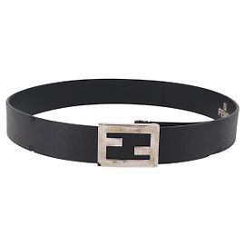 FENDI Belt Leather 35.4"" Black Auth BA14330 Black