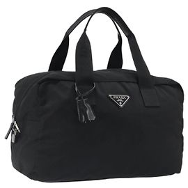 Borsa Boston PRADA in nylon nero con dettagli argento Auth 191276A Nero Argento