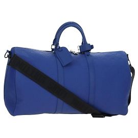LOUIS VUITTON Monogram Taurillon Keepall Bandouliere 50 Blue Auth 191461SM Bleu Monogramme