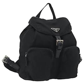 PRADA Backpack Nylon Black Silver Auth mr2651 Black Silvery