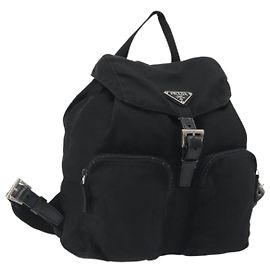 Sac à dos PRADA Nylon Noir Argent Auth mr2651 Noir Argenté