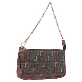 Borsa a Spalla FENDI Chain Zucchino Canvas PVC Multicolor Gold Auth 192014 Multicolore D'oro