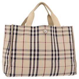 Bolsa de mão BURBERRY Nova Check em lona bege e prata Auth bs36078 Prata Bege