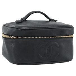 CHANEL COCO Mark Vanity Kosmetiktasche Caviar Leder Schwarz Gold CC Authentisch ar14059 Schwarz Golden