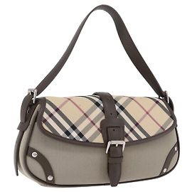 Bolsa de mão BURBERRY Nova Check em nylon bege prata Auth BA14309A Prata Bege