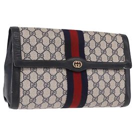 Clutch GUCCI GG Supreme Sherry Line in PVC Blu Navy e Oro Auth 191926 D'oro Blu navy