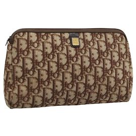 Pochette Christian Dior Trotter Canvas Marron Or Gold Tone Auth ep15385 Marron Autre
