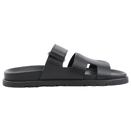 Hermès HERMES Cypre Leather Sandals in Black, Size 38.5 EU Black