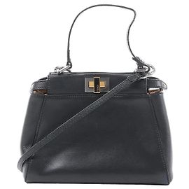 Fendi Peekaboo Mini Leather 2Way Handbag in Black 8BN227 Brown