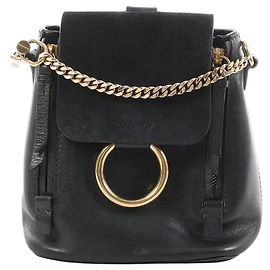 Chloé Chloe Faye Leather x Suede Backpack in Black Beige