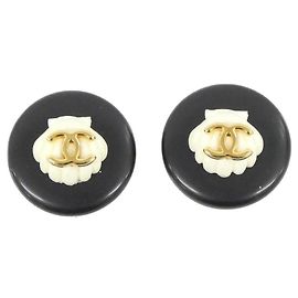 Orecchini a clip Chanel Nero, Oro e Bianco Nero Bianco D'oro
