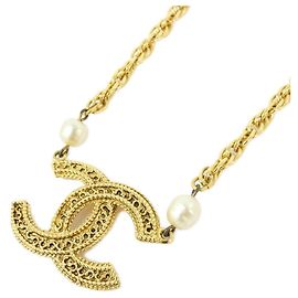 Collar Chanel Oro y Blanco con Perla Artificial Blanco Dorado