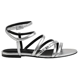Hermès Lullaby Silver Leather Strappy Sandals Silvery