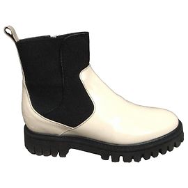 Free Lance Oly Synth Patent Leather Chelsea Boots Black White