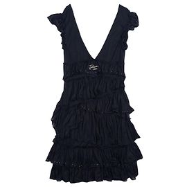 Roberto Cavalli 2000er Layered Ruffle Beach Mini Dress Schwarz