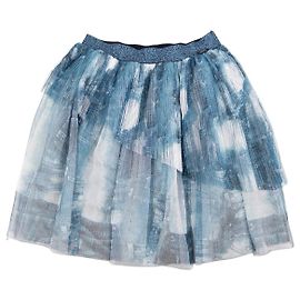 Jean Paul Gaultier 2000s Ruffle Tule Denim-Print Mini-Skirt Blue