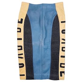 Leder-Biker-Bleistiftrock Jean Paul Gaultier AW86 'Russian Constructivist' Blau