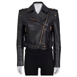 Veste courte en cuir d'agneau Balmain - Fermeture éclair dorée Taille 36 Occasion Autre