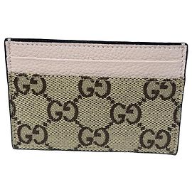 Gucci GG Supreme Canvas Card Holder with Pink Leather Trim Pink Beige