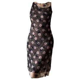 Gianni Versace Couture Florales Mesh Kleid Pink Weiß Blau Mehrfarben Grün