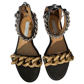 Stella Mc Cartney Stella McCartney Chain Sandals in Black Leather Black Silver hardware Gold hardware
