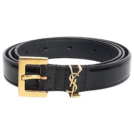 Saint Laurent Cinturón de charol negro Negro