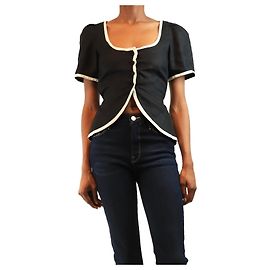 Faithfull the Brand Black linen scoop-neck top - size UK 6 Black