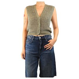 Peserico Gilet en maille vert orné de sequins - taille UK 8 Vert