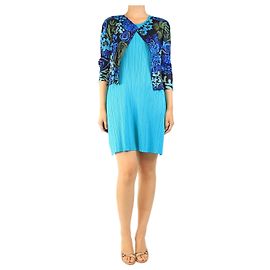 Pleats Please Cardigan bleu à imprimé floral plissé - taille L Bleu