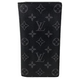 Louis Vuitton Monogram Eclipse Portefeuille Brazza Long Wallet M61697 Negro