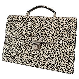 Céline Leopard Print Leather Briefcase Bag Black White Leopard print