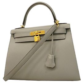 Hermès Bolsa Hermes Kelly 28 em couro Epsom cinza Marrom