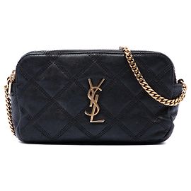 Saint Laurent Bolsa transversal Becky mini em pele de cordeiro acolchoada preta com duplo fecho de correr Preto