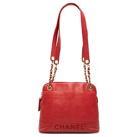 Borsa a Spalla Chanel Red Caviar Logo Chain Rosso