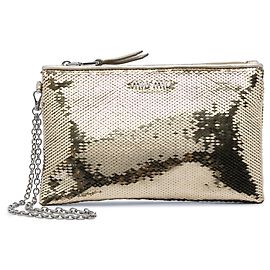 Miu Miu Gold Metallic Sequin Clutch Golden